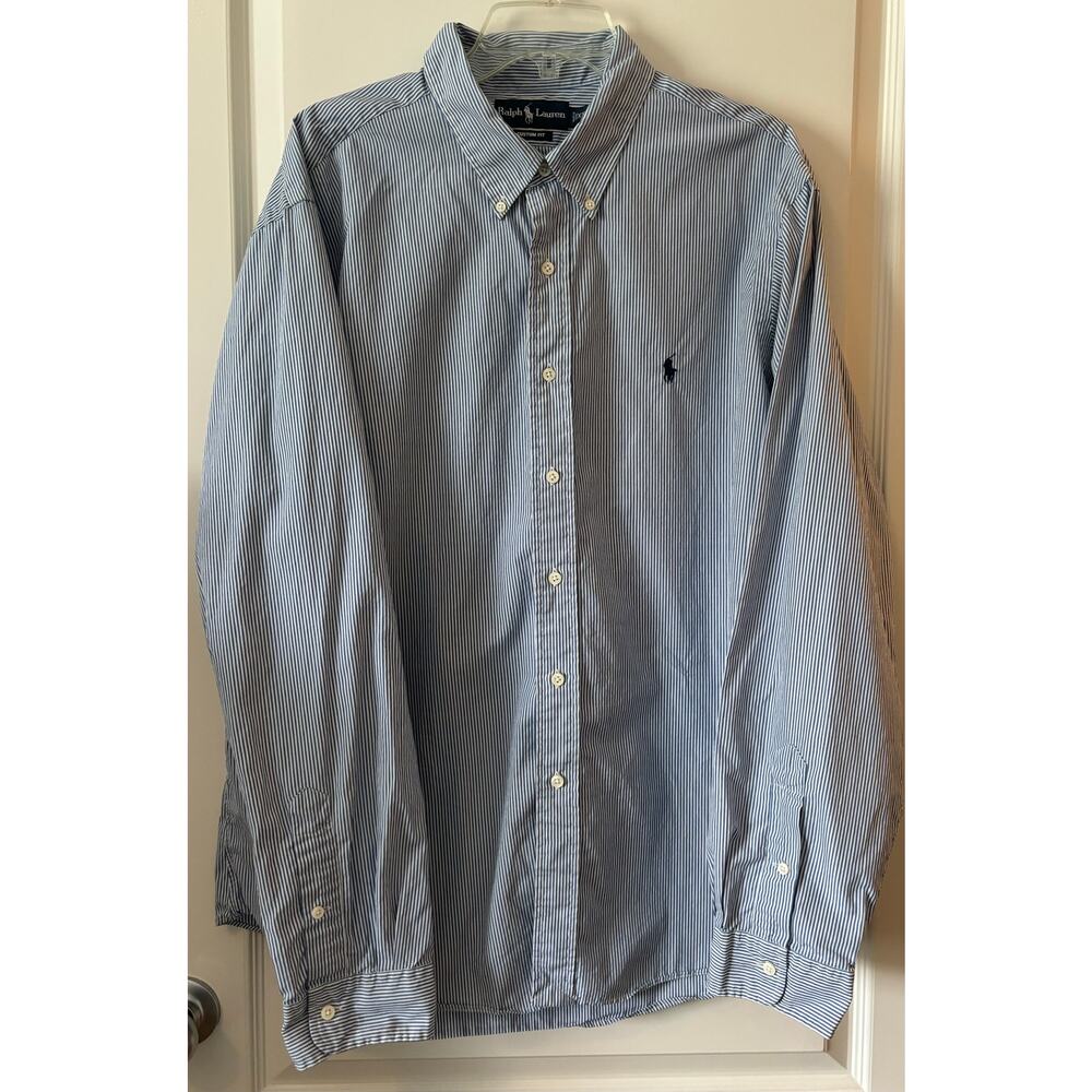 Polo Ralph Lauren Button Up Oxford Blue Striped Long Sleeve XXL Shirt Custom Fit